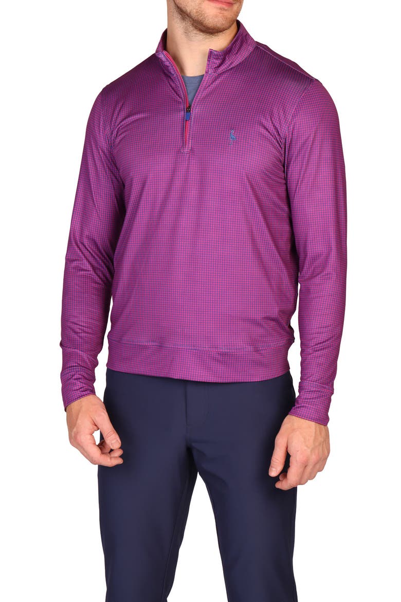 Mini Houndstooth Print Long Sleeve Performance Quarter Zip Polo, Main, color, BERRY