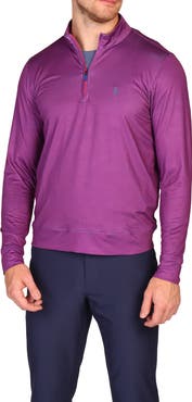 TailorByrd Mini Houndstooth Print Long Sleeve Performance Quarter Zip Polo