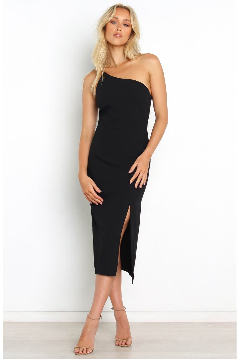 Xiomar One-Shoulder Midi Dress, Alternate, color, BLACK