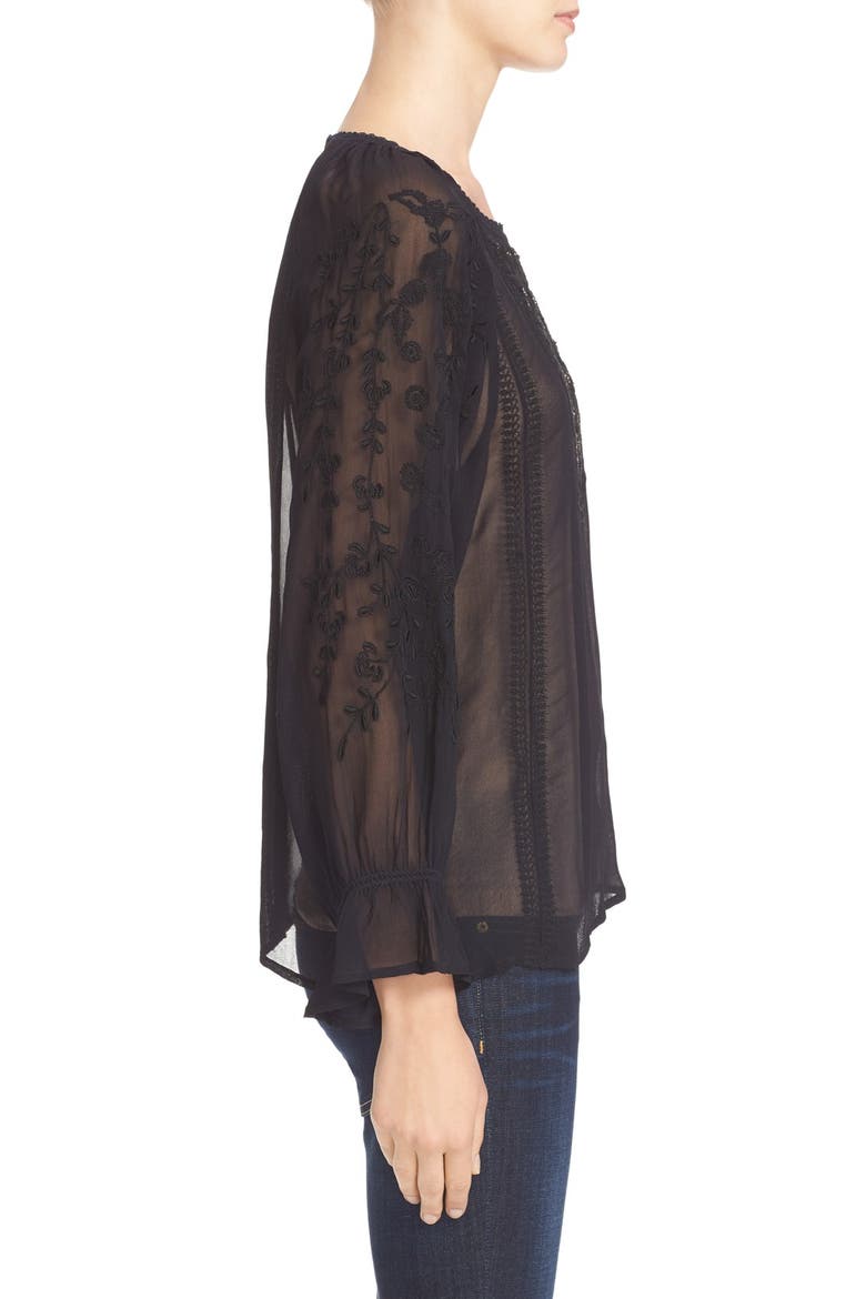 Metta Embroidered Peasant Blouse, Alternate, color, CAVIAR