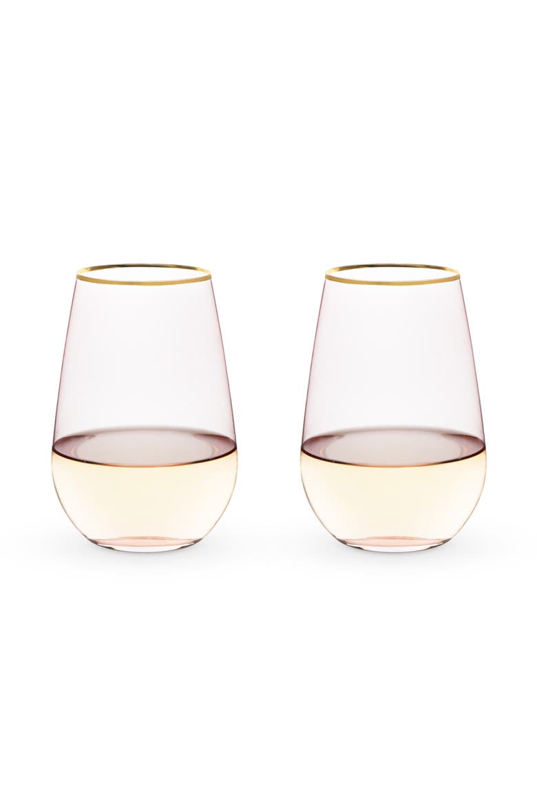 Rose Crystal Stemless Wine Glasses Set of 2, Main, color, ROSE