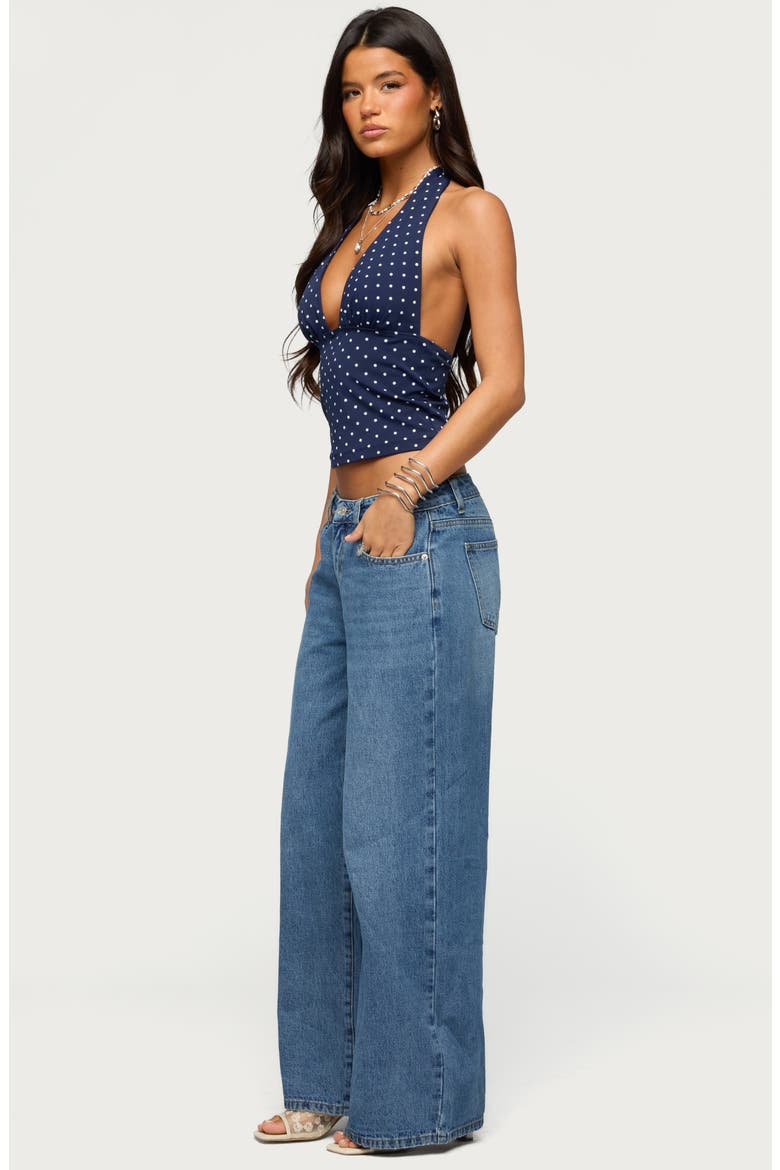 Blaire Polka Dot Halter Crop Top, Alternate, color, NAVY-AND-WHITE