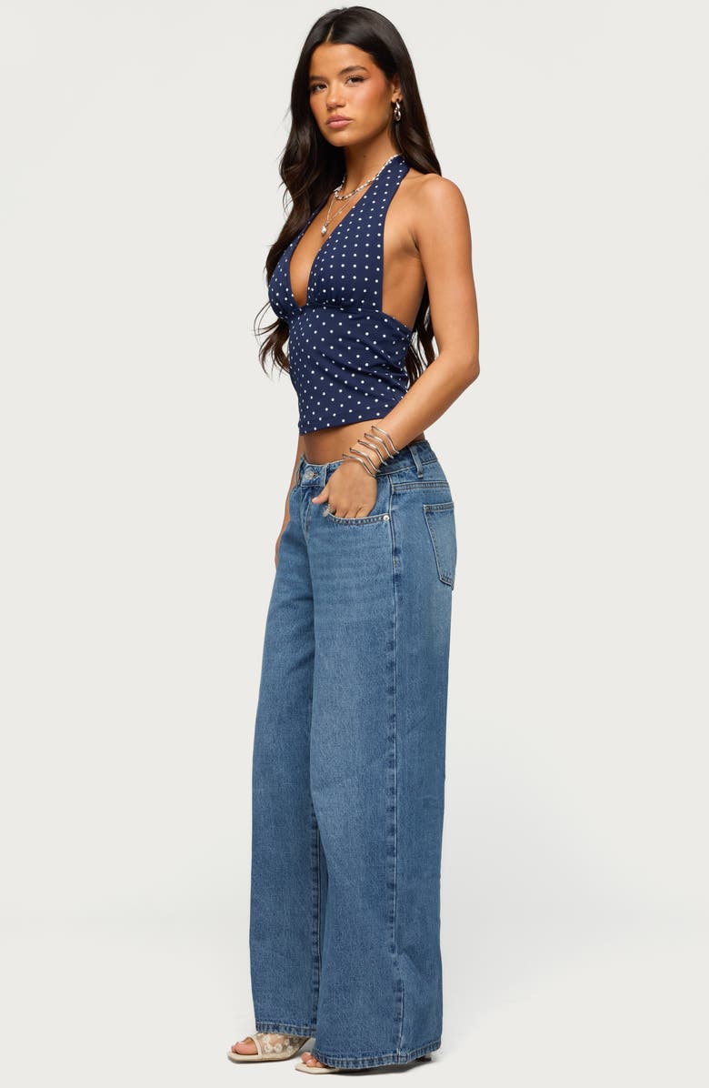 EDIKTED Blaire Polka Dot Halter Crop Top, Alternate, color, Navy-And-White