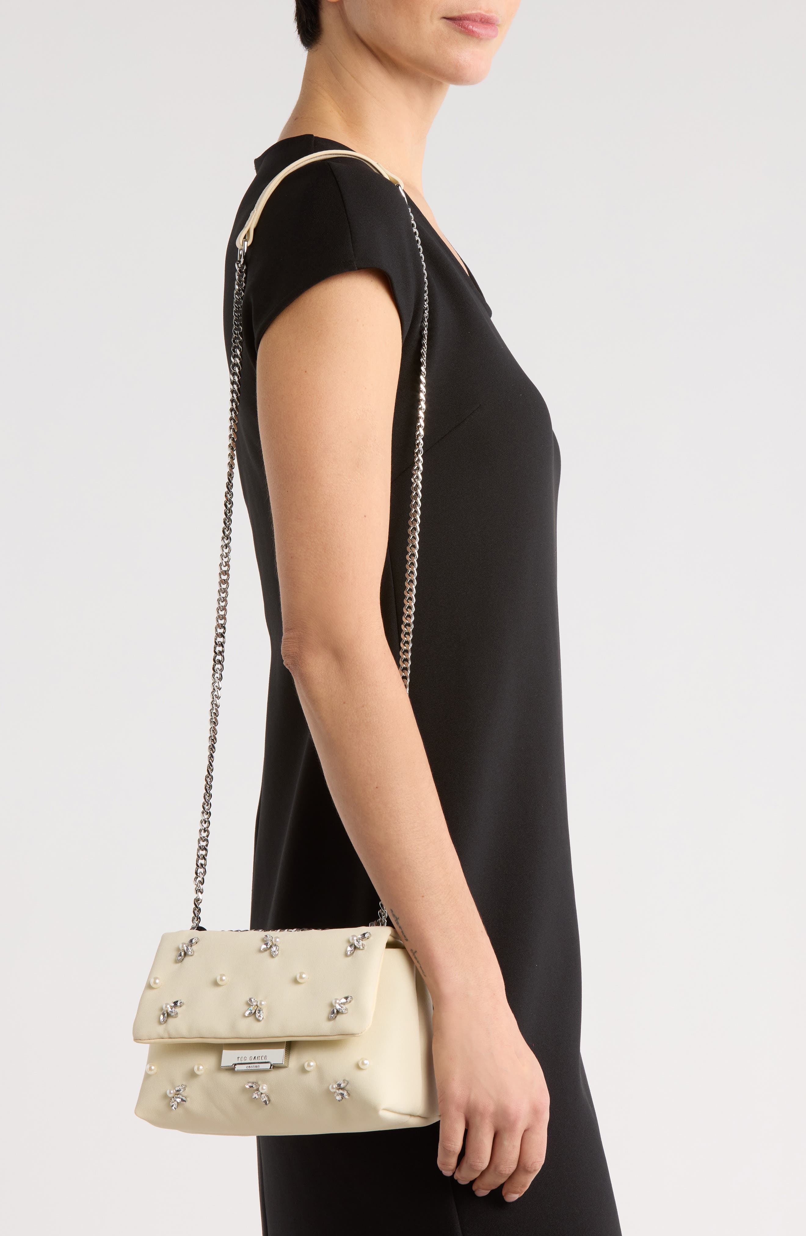 Ted Baker London Ginette Embellished Satin Bag, Alternate, color, Mesh Cream