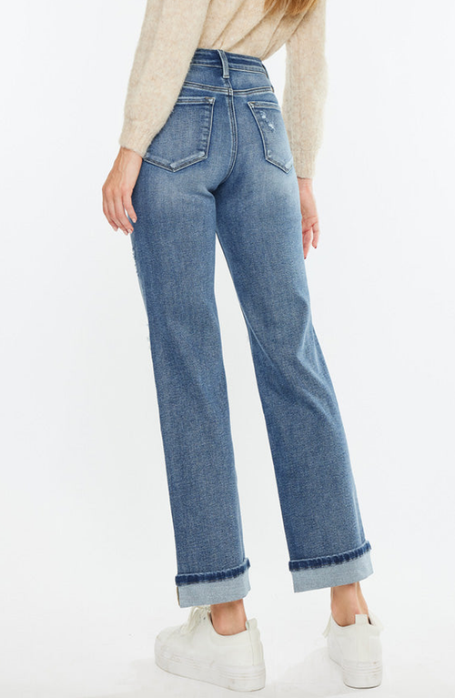 Kancan Carrie Mid Rise True Straight Leg Jeans In Medium Wash