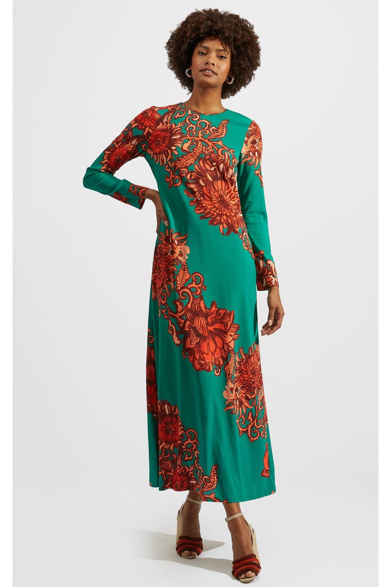 Long Sleeve Swing Dress Anemone Ghirlanda Green, Main, color, Anemone Ghirlanda Green
