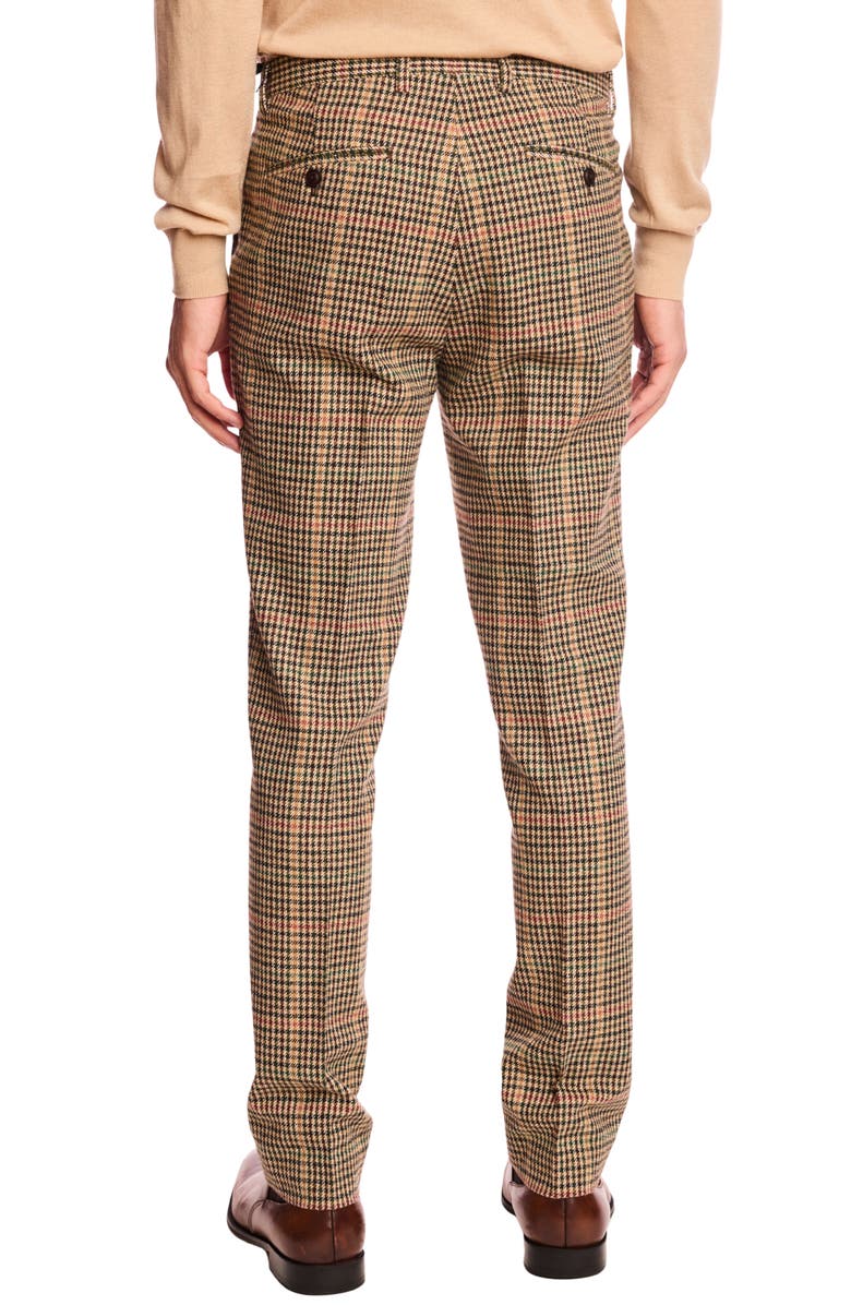 PAISLEY & GRAY Downing Slim Fit Flat Front Houndstooth Wool Blend Dress Pants, Alternate, color, Green Multi Houndstooth