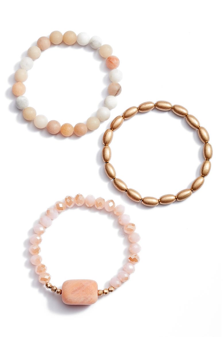 Set of 3 Beaded Stretch Bracelet, Main, color, PATINA