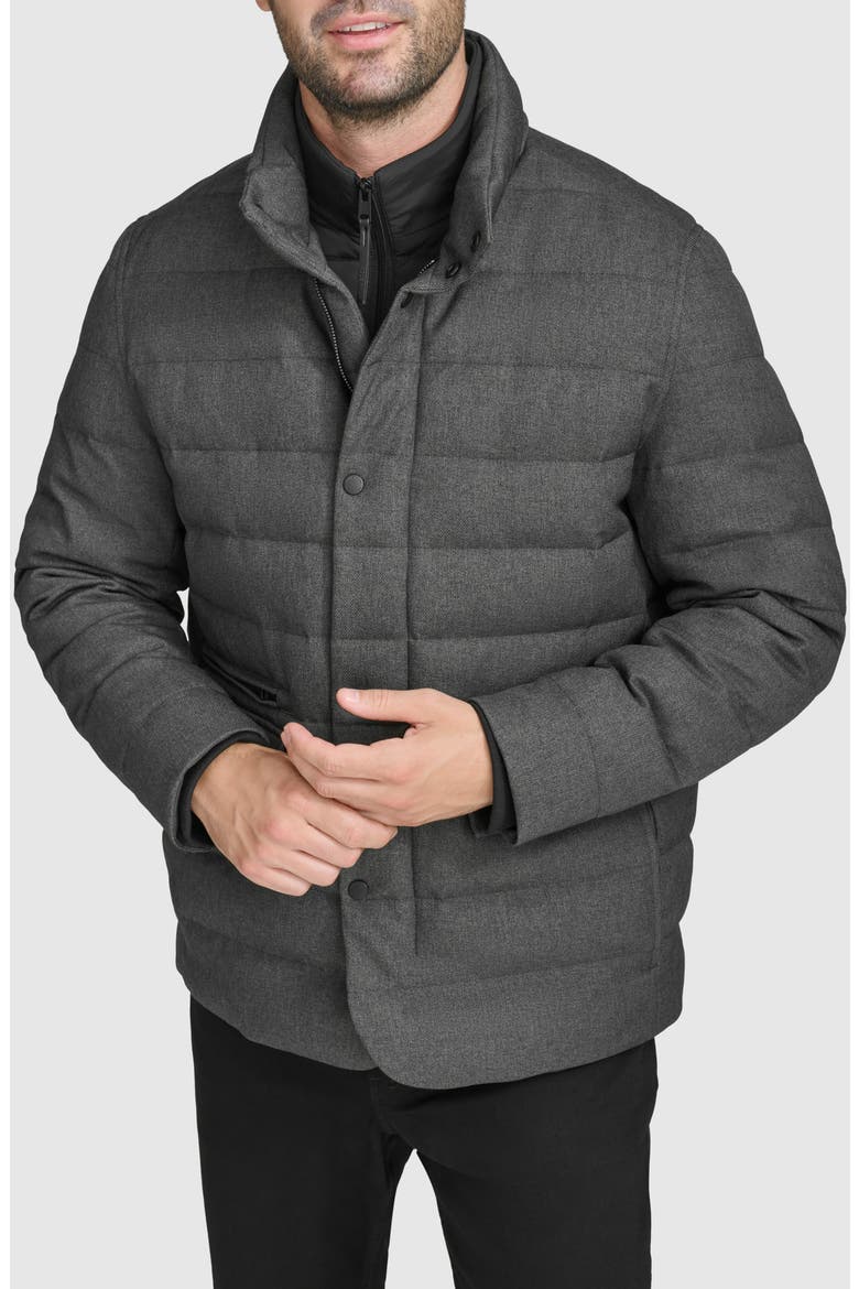 Quilted Down & Feather Fill Jacket with Removable Bib, Main, color, DARK GREY