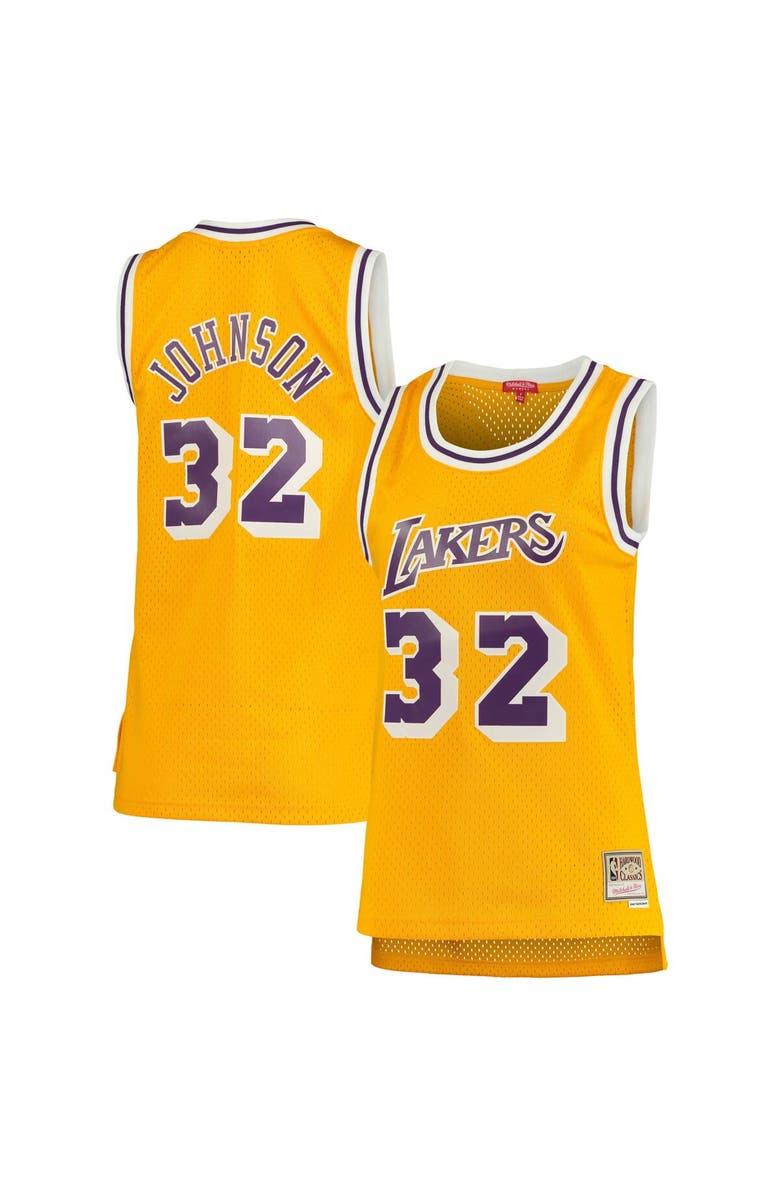 Mitchell & Ness Women's Mitchell & Ness Magic Johnson Gold Los Angeles Lakers 1984/85 Hardwood Classics Swingman Jersey, Main, color, Gold