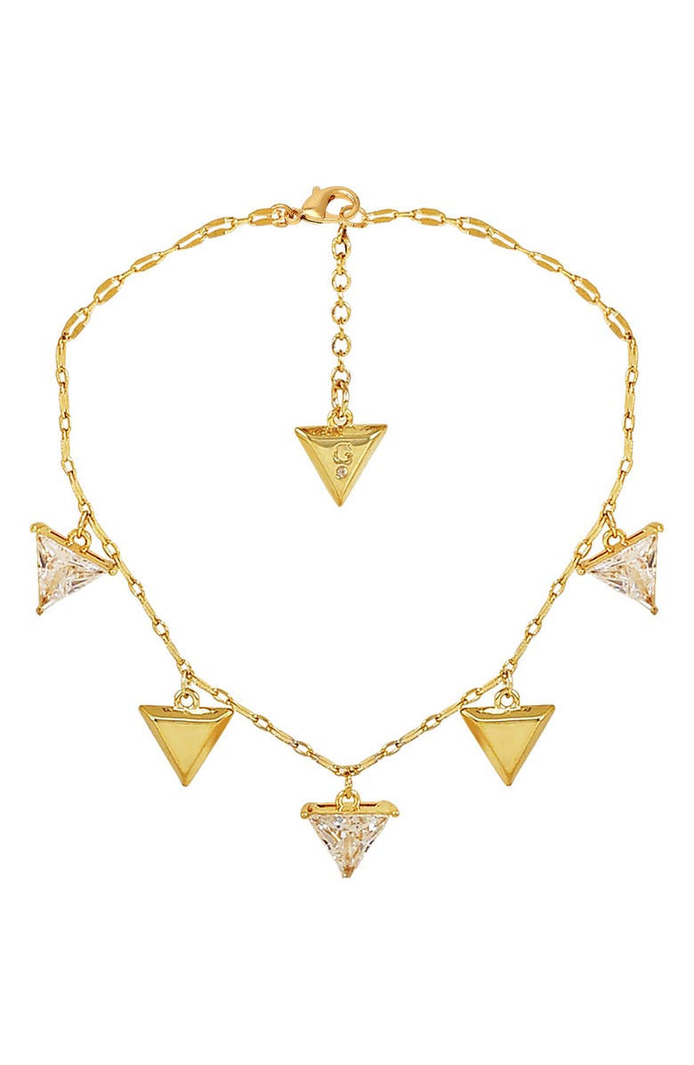 GUESS Cubic Zirconia Triangle Charm Line Bracelet, Alternate, color, Goldtone