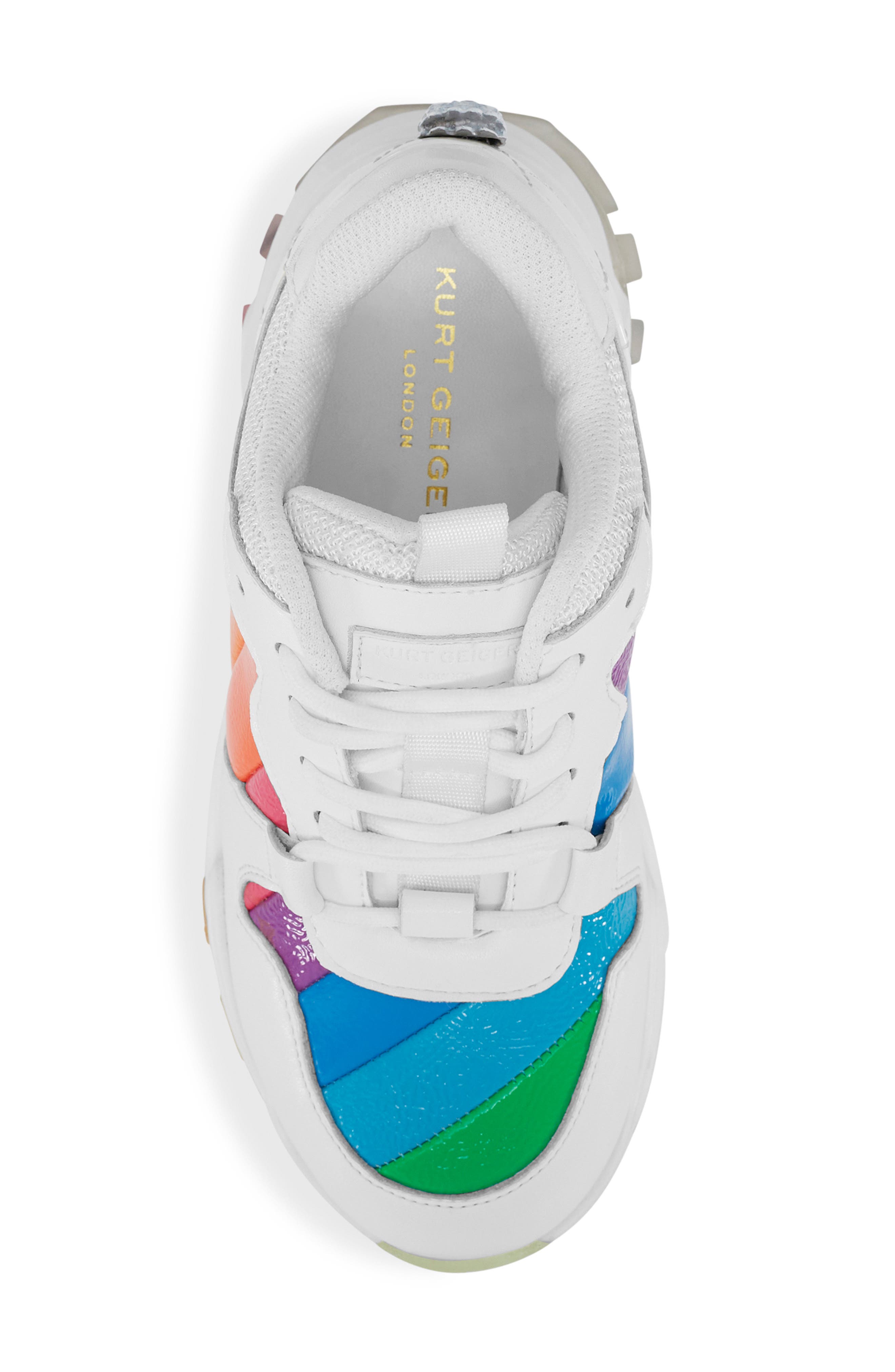 Kurt Geiger London Kids' Mini Lettie Eagle Rainbow Sneaker, Alternate, color, White Multi