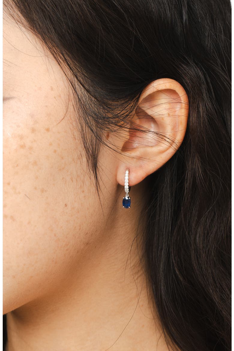 Sapphire Drop Diamond Hoop Earrings, Alternate, color, 14K WHITE GOLD