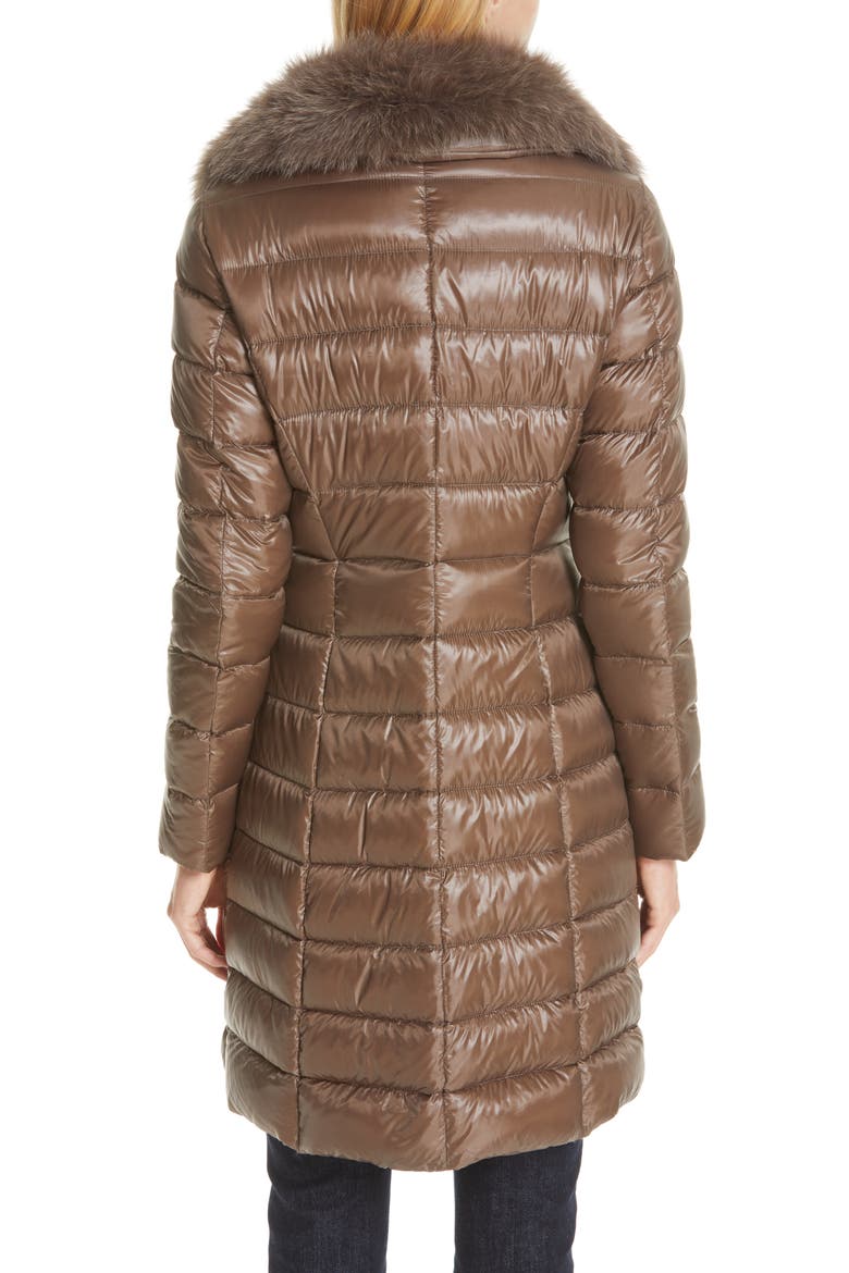 Quilted Down Puffer Coat with Removable Genuine Fox Fur Collar, Alternate, color, CHESTNUT