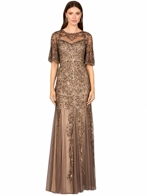 Short Sleeve Sheath Beaded Gown