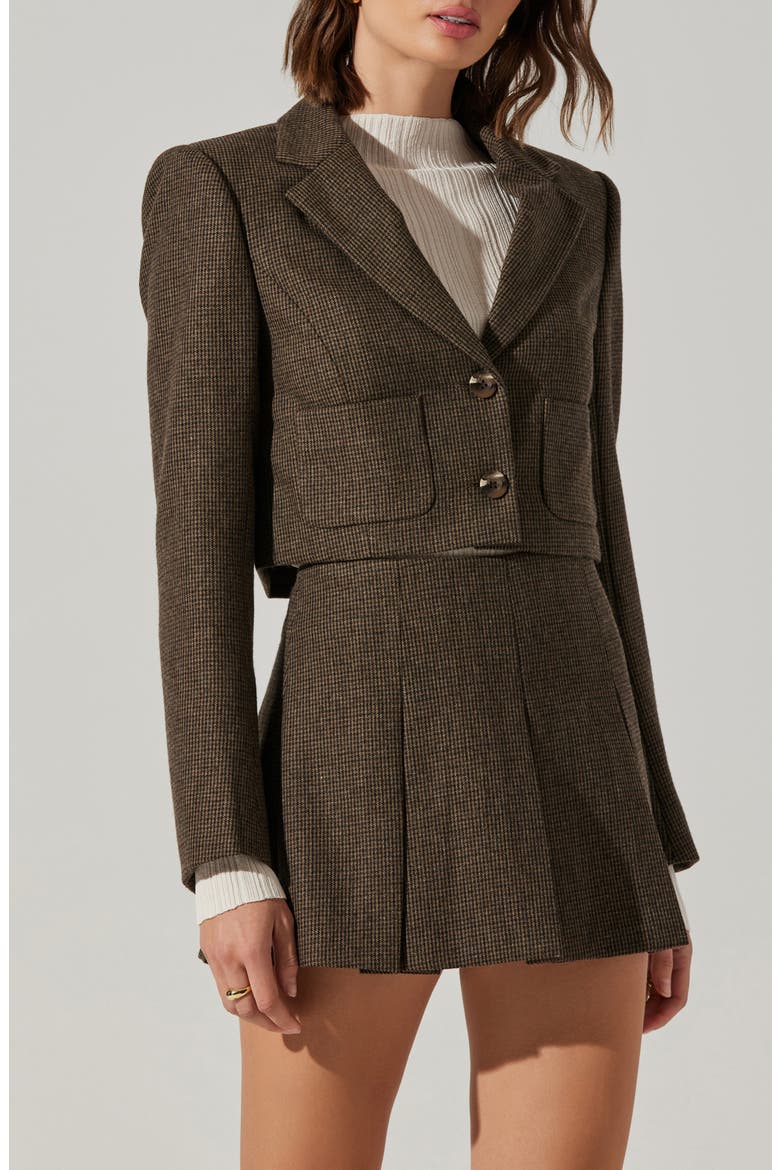 Siarah Houndstooth Crop Jacket, Main, color, MOCHA PLAID