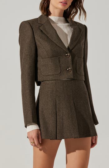 Astr The Label Siarah Houndstooth Crop Jacket In Green