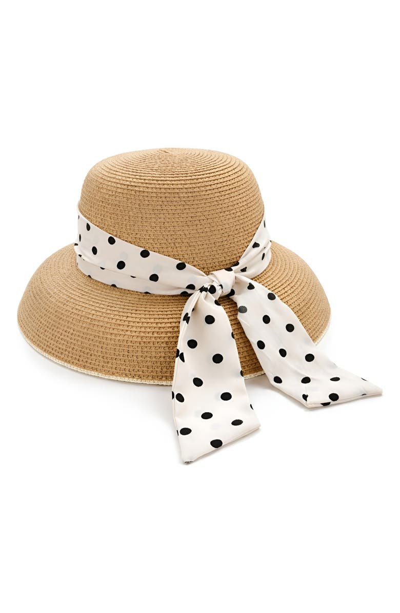 SURELL Bow Bell Straw Hat, Alternate, color, Natural/ Dot