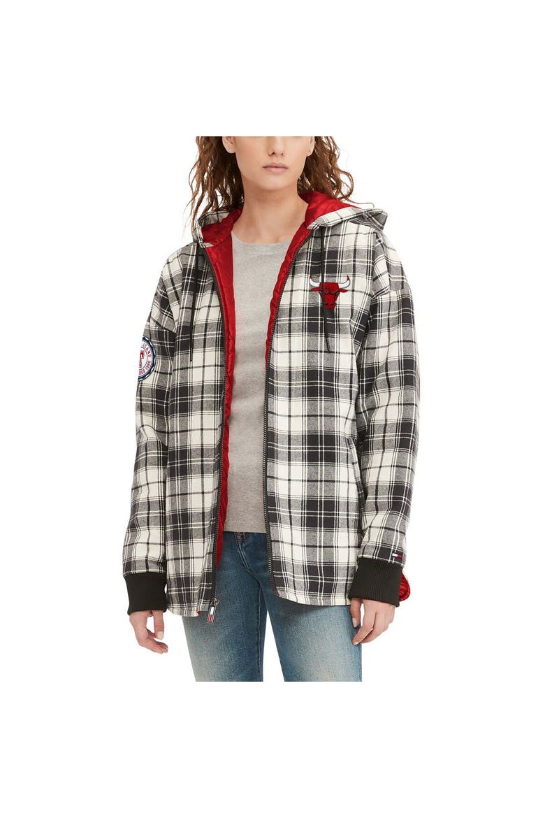 Women's Tommy Jeans Black/Cream Chicago Bulls Molly Flannel Full-Zip Hoodie, Main, color, Black
