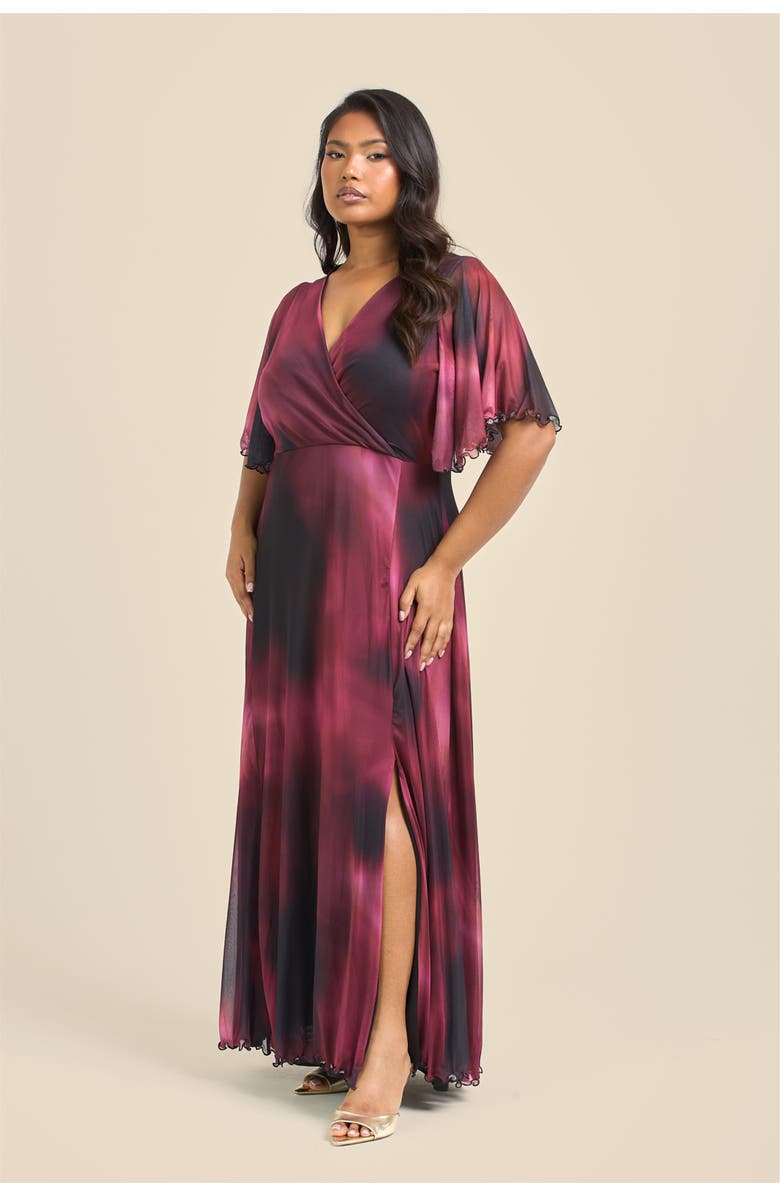 FASHION-SZN CURVE Elegant Abstract Print Mesh Maxi Dress, Alternate, color, Red