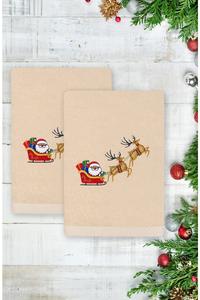 2-Piece Santa's Sled Turkish Cotton Hand Towel Set, Alternate, color, SAND