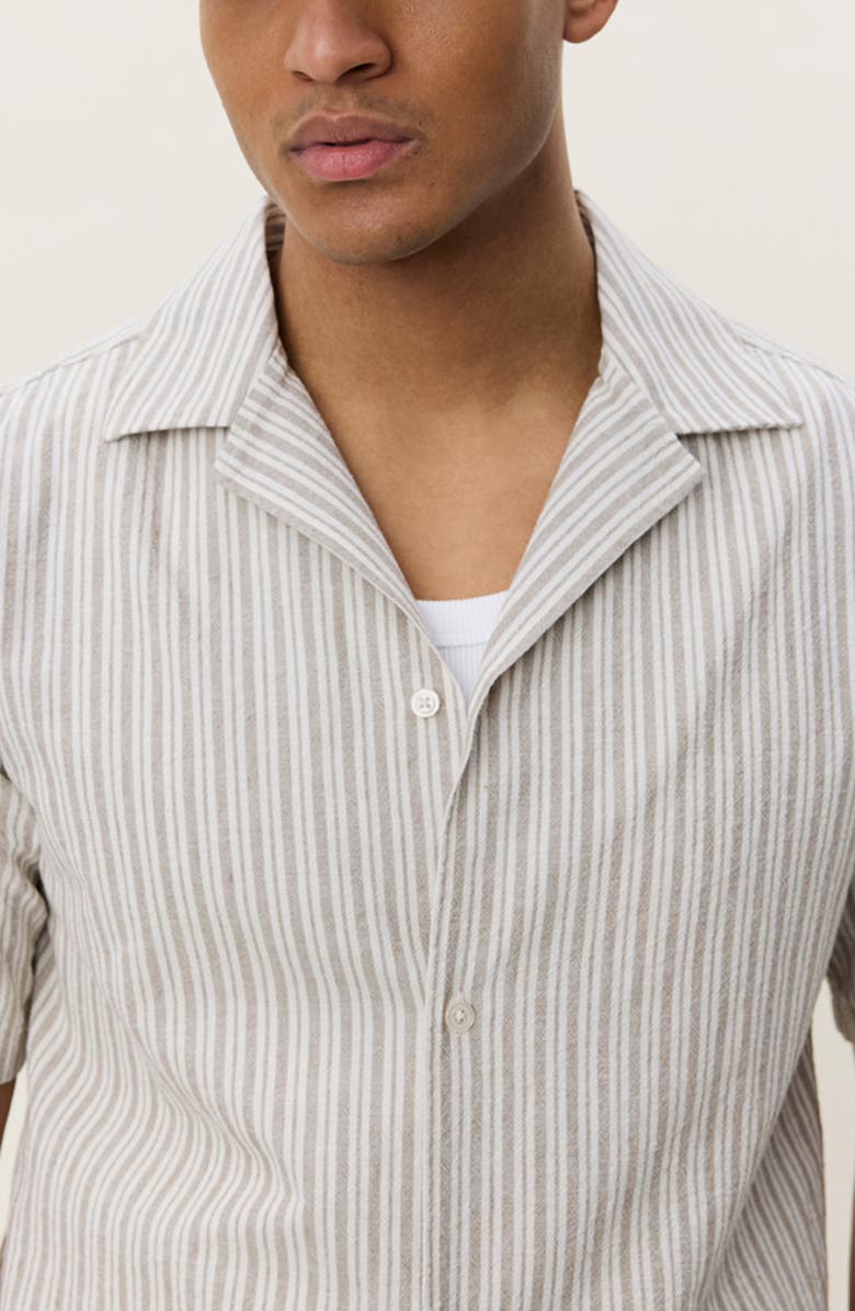 Les Deux Stripe Cotton & Linen Camp Shirt, Alternate, color, Dark Sand