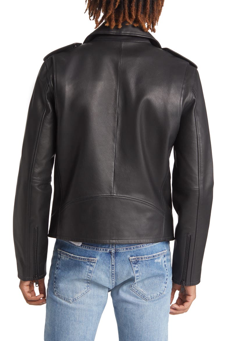 Monochrome Leather Biker Jacket, Alternate, color, BLACK