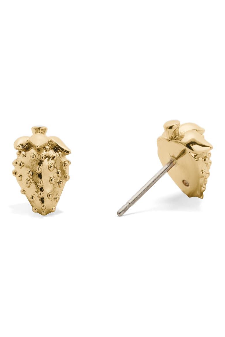 secret garden strawberry stud earrings, Alternate, color, GOLD