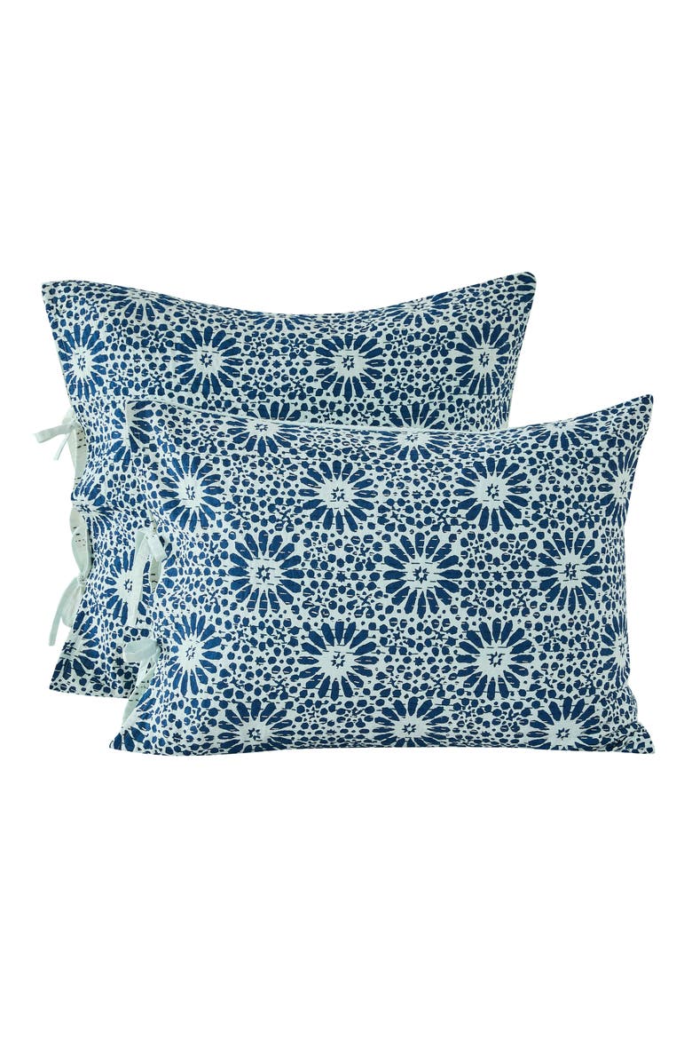 Flower Burst Handstitched Kantha Set of 2 Cotton Shams, Alternate, color, INDIGO