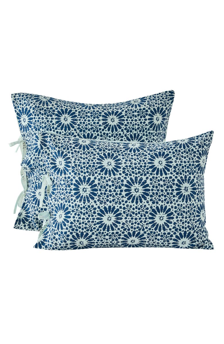 MELANGE HOME Flower Burst Handstitched Kantha Set of 2 Cotton Shams, Alternate, color, Indigo