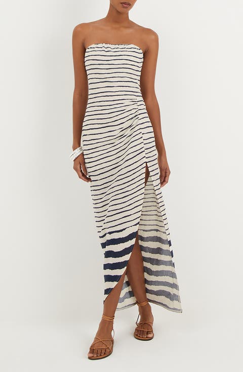 Symphonie Strapless Linen Blend Cover-Up Dress