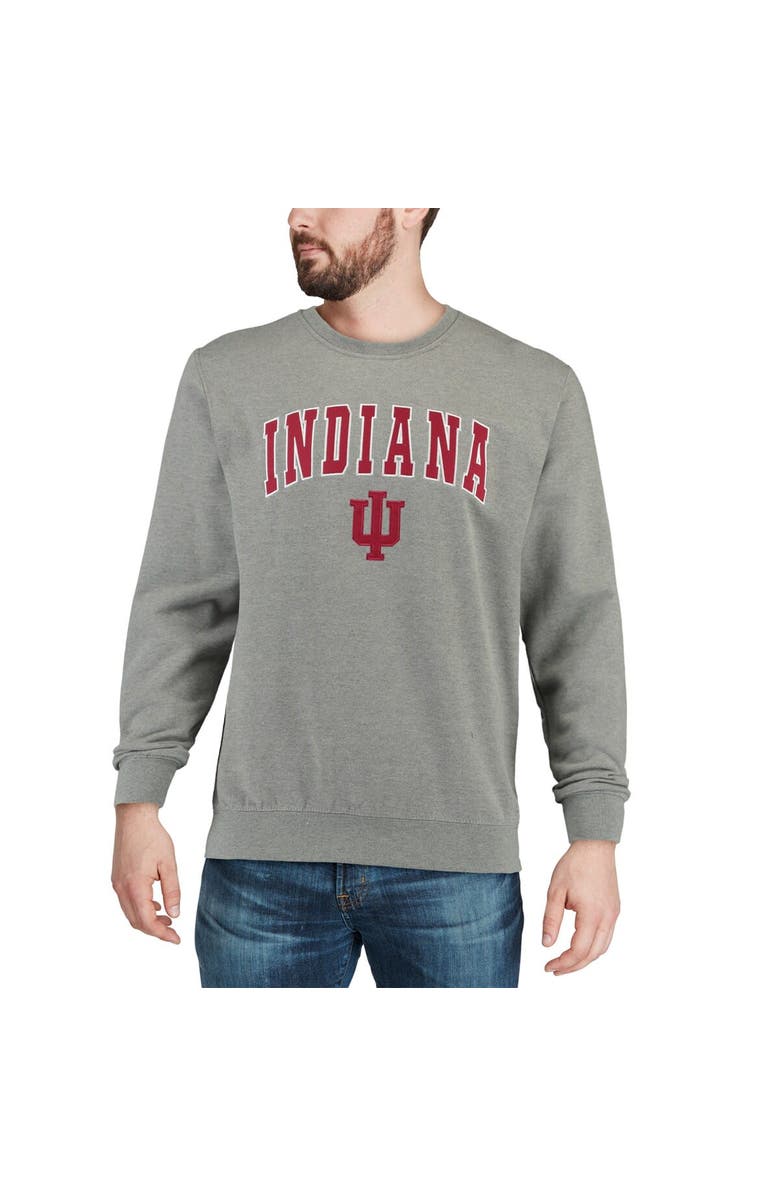 COLOSSEUM Men's Colosseum Heather Gray Indiana Hoosiers Arch & Logo Crew Neck Sweatshirt, Alternate, color, Heather Gray