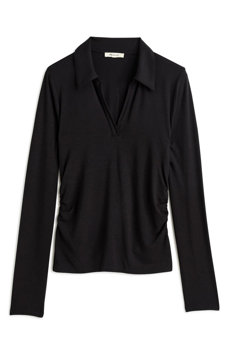 Madewell Side Cinch Long Sleeve Polo Top, Alternate, color, Jet Black