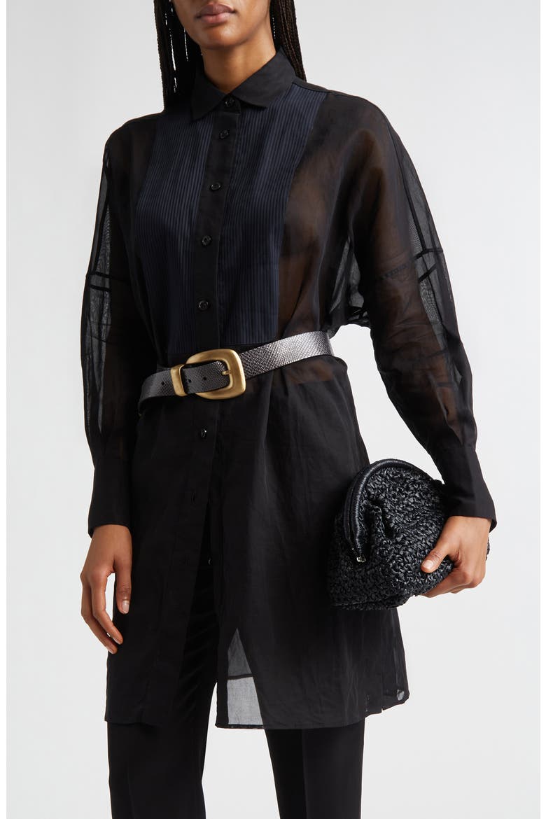 Tunic Cotton Gauze Button-Up Tuxedo Shirt, Main, color, 22 BLACK