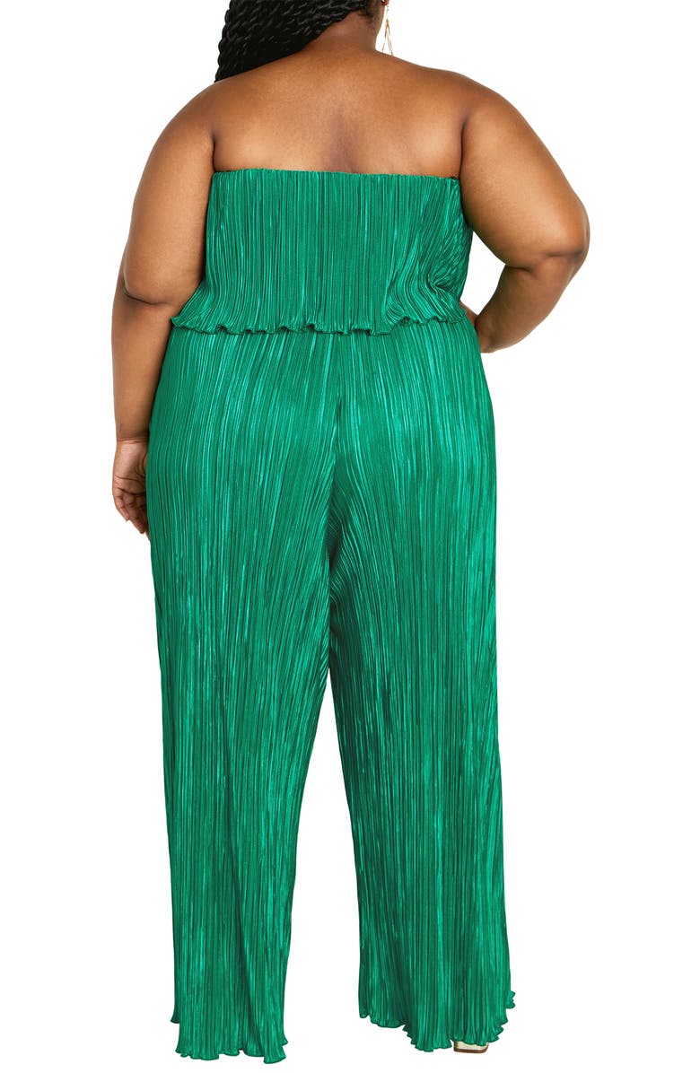 City Chic Hailee Strapless Plissé Jumpsuit, Alternate, color, Greenstone