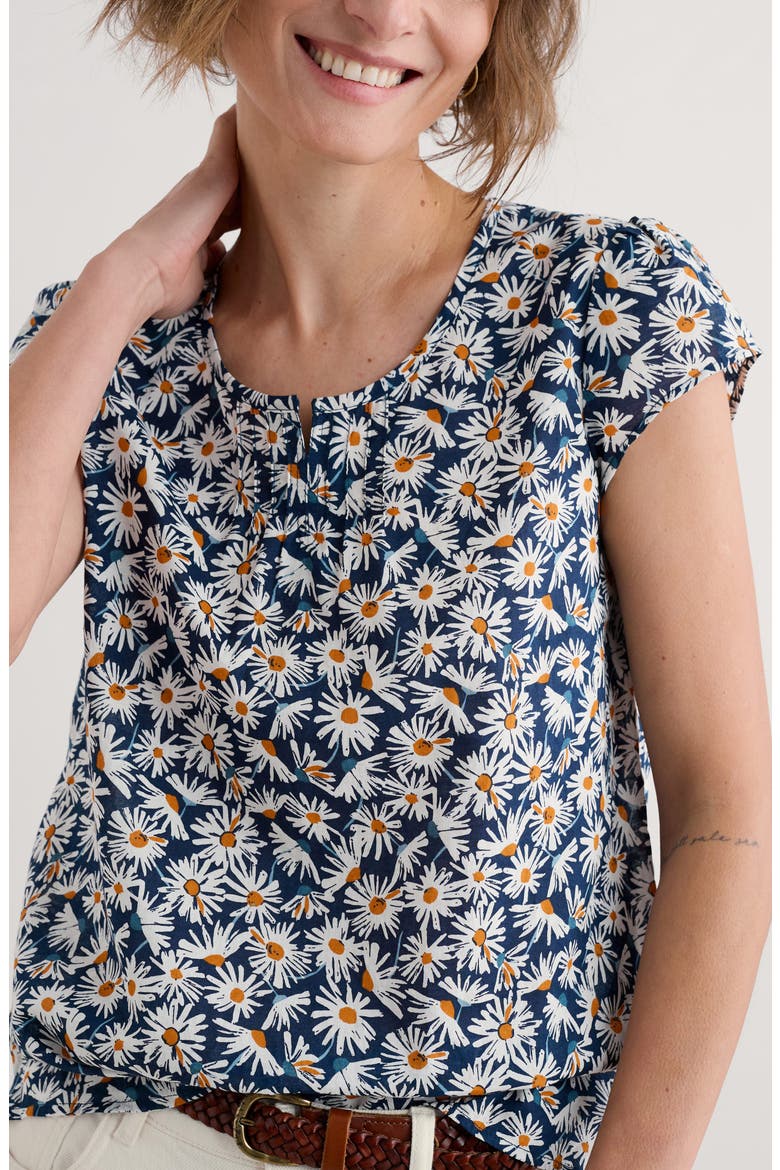 Garden Gate Daisy Print Organic Cotton Voile Top, Alternate, color, SCATTER DAISY MARITIME