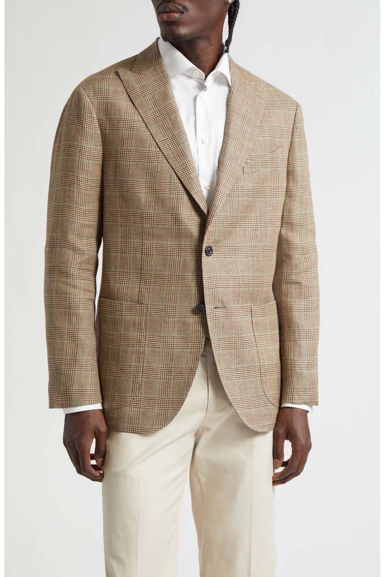 K-Jacket Tan Glen Check Linen Sport Coat, Main, color, BEIGE PRINCE OF WALES
