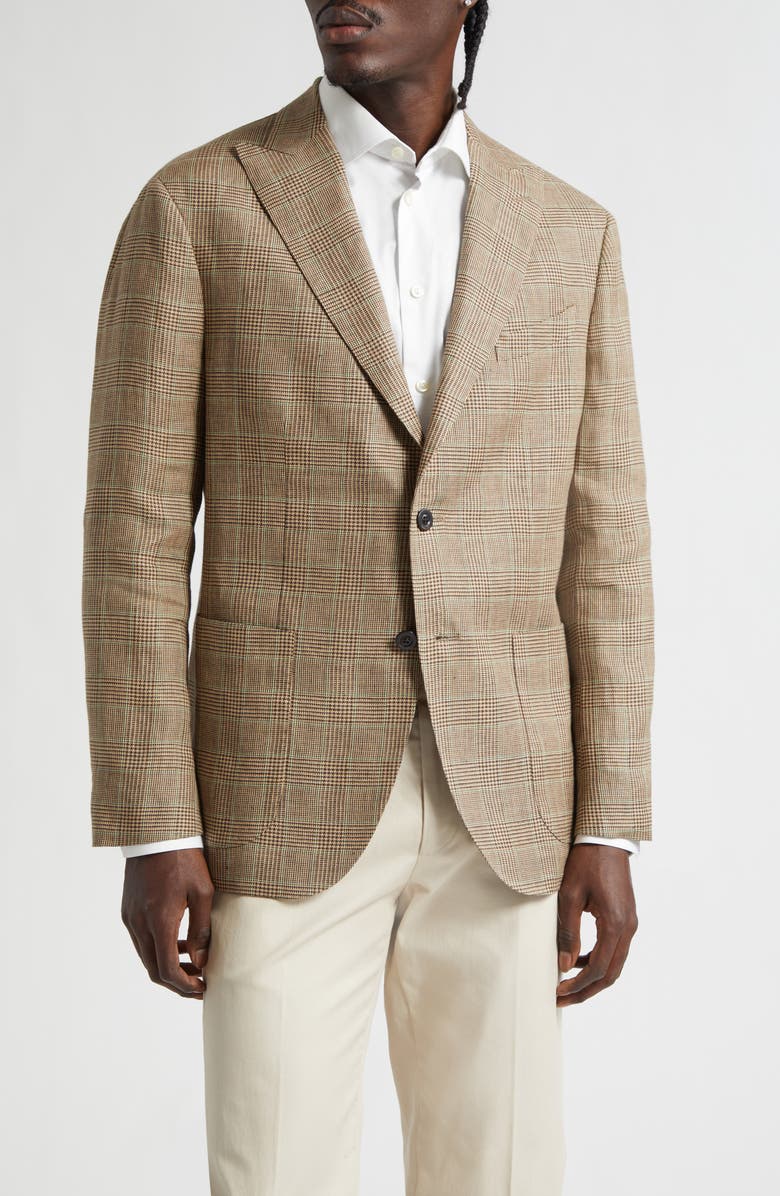 Boglioli K-Jacket Tan Glen Check Linen Sport Coat, Main, color, Beige Prince Of Wales