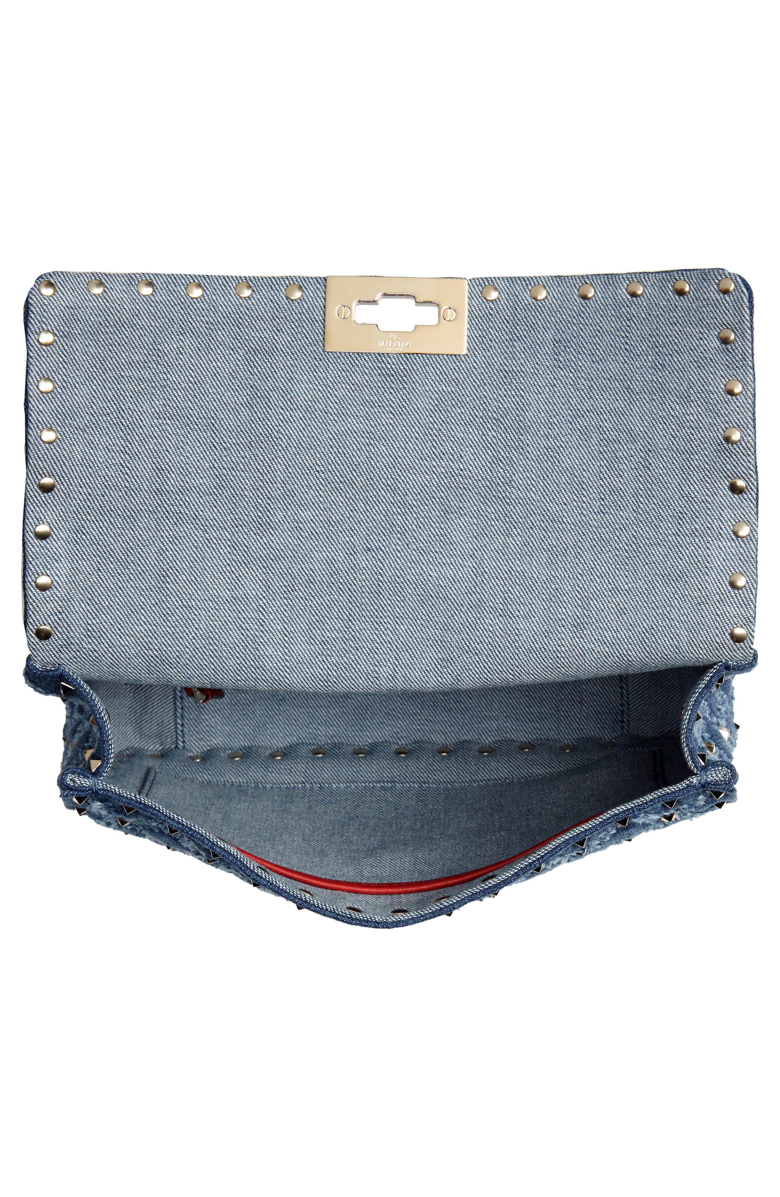 Valentino Garavani Rockstud Matelassé Denim Shoulder Bag, Alternate, color, 