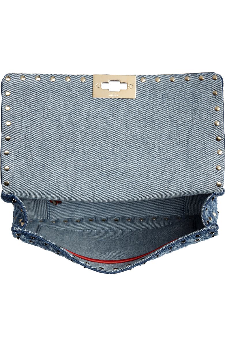 Valentino Garavani Rockstud Matelassé Denim Shoulder Bag, Alternate, color,