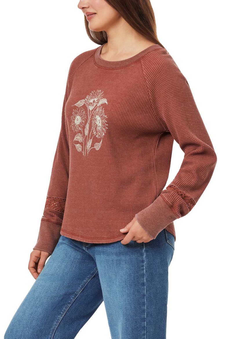 Nella Graphic Waffle Sweater, Alternate, color, MERLOT SUNFLOWER