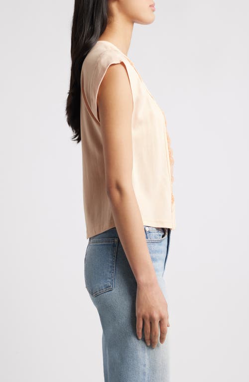 Wit & Wisdom Embellished Cap Sleeve Button-up Shirt In Pale Peach