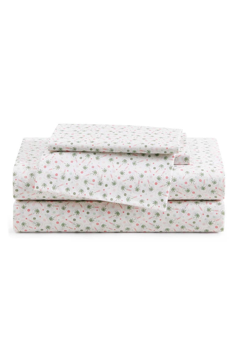 Pickleball Palm 200 Thread Count Cotton Percale Sheet Set, Main, color, WHITE