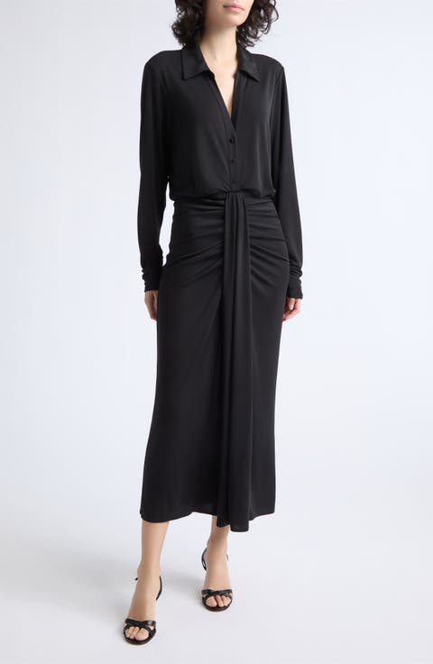 Seferina Ruched Detail Long Sleeve Shirtdress