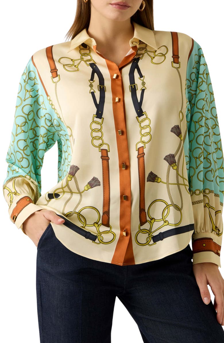 Marciano Amanda Print Satin Shirt, Main, color, Multi-Color Pattern