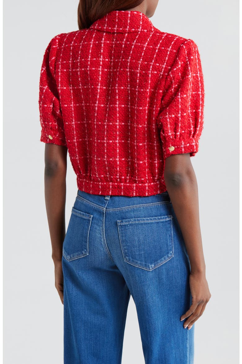 Cove Plaid Short Sleeve Crop Tweed Jacket, Alternate, color, RED/ HOT PINK PLAID