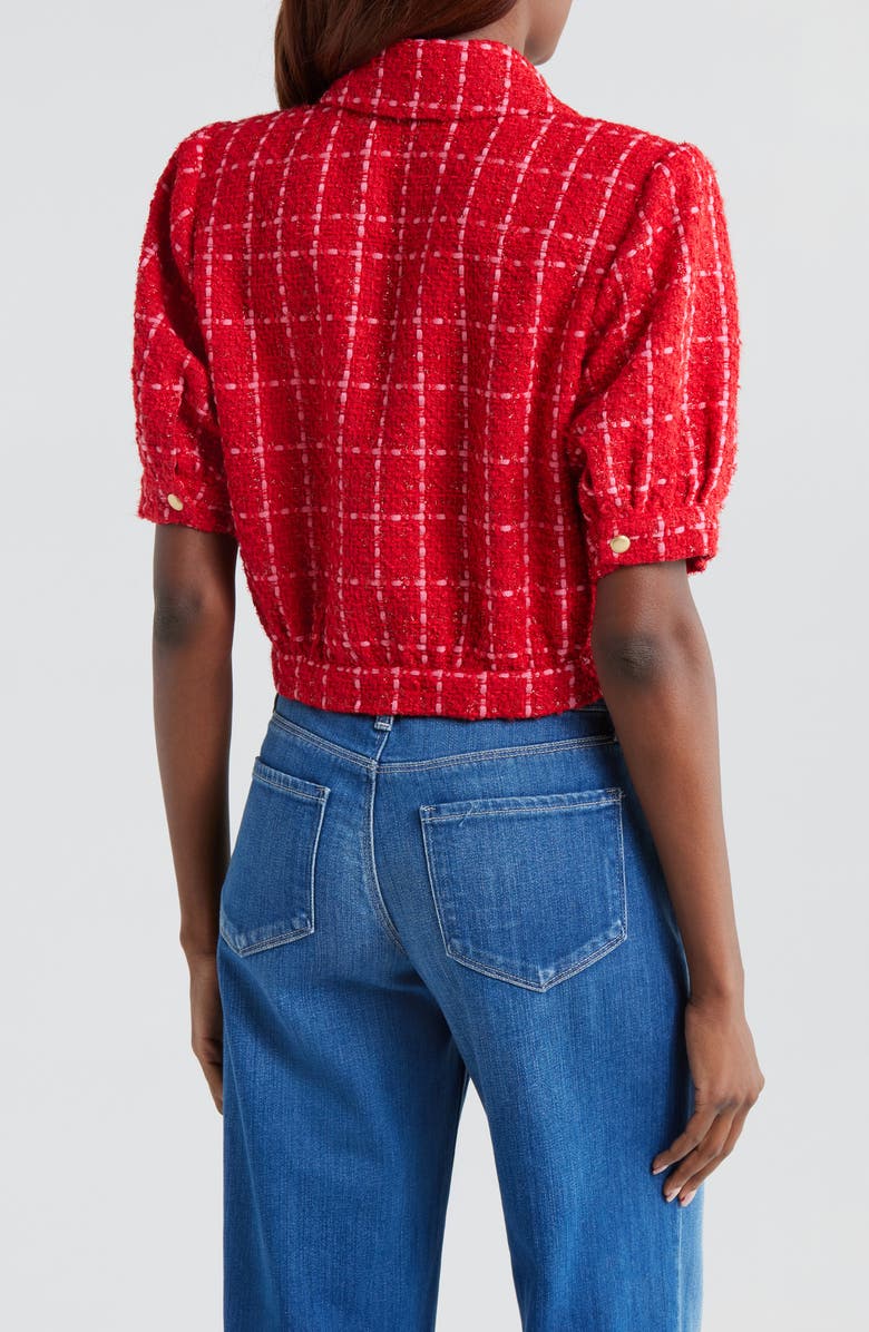 L'AGENCE Cove Plaid Short Sleeve Crop Tweed Jacket, Alternate, color,