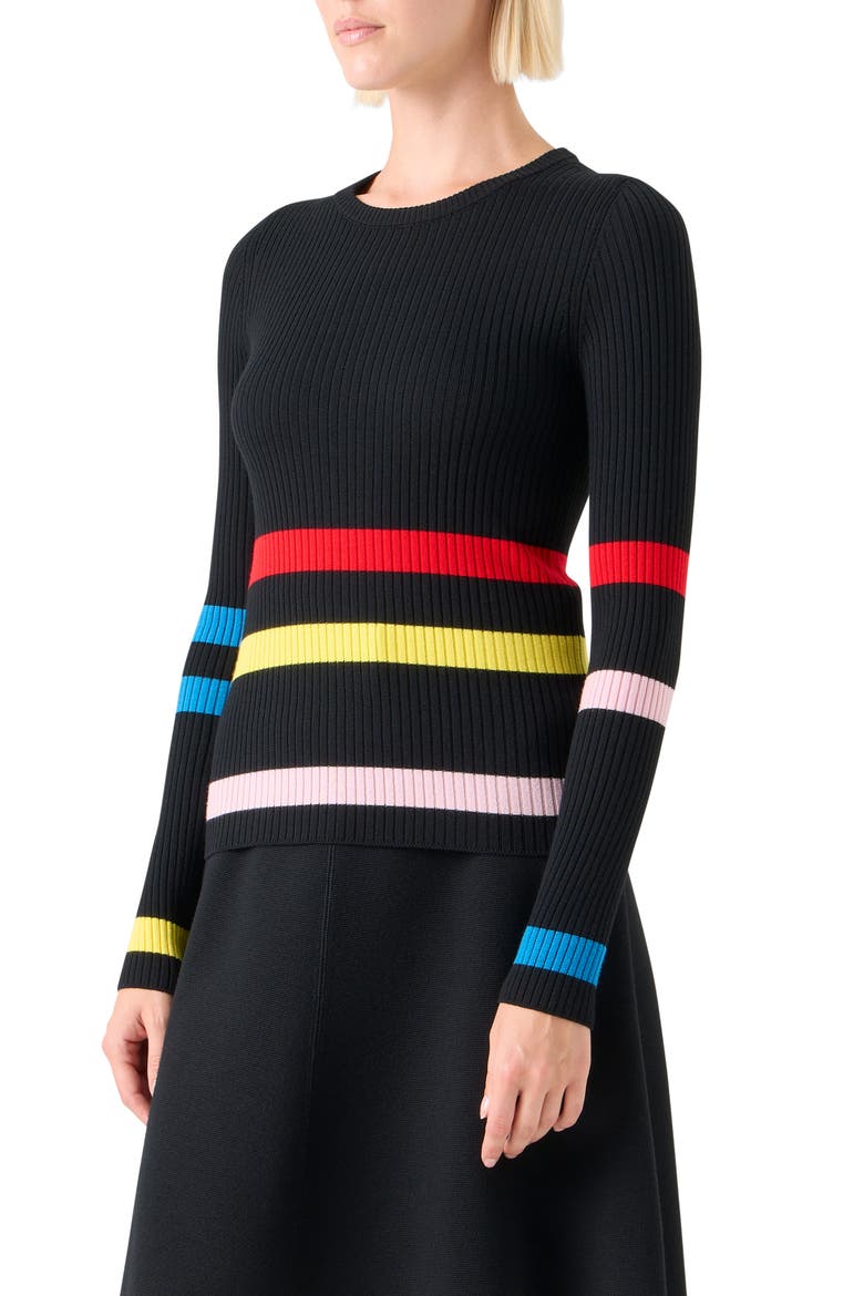 Stripe Virgin Wool Rib Sweater, Alternate, color, BLACK-MULTICOLOR