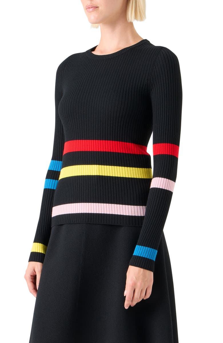 Akris punto Stripe Virgin Wool Rib Sweater, Alternate, color, Black-Multicolor