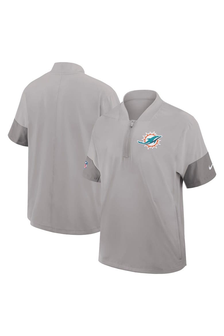 Men's Nike Gray Miami Dolphins Sideline Short Sleeve Quarter-Zip Performance Coach Jacket, Alternate, color, Gray